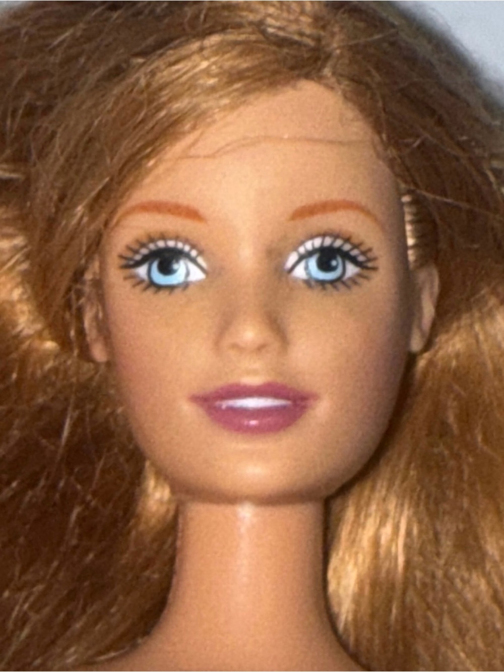 Barbie Doll Head with Blue Eyes and Red-Orange Hair - Happy Family Midge.